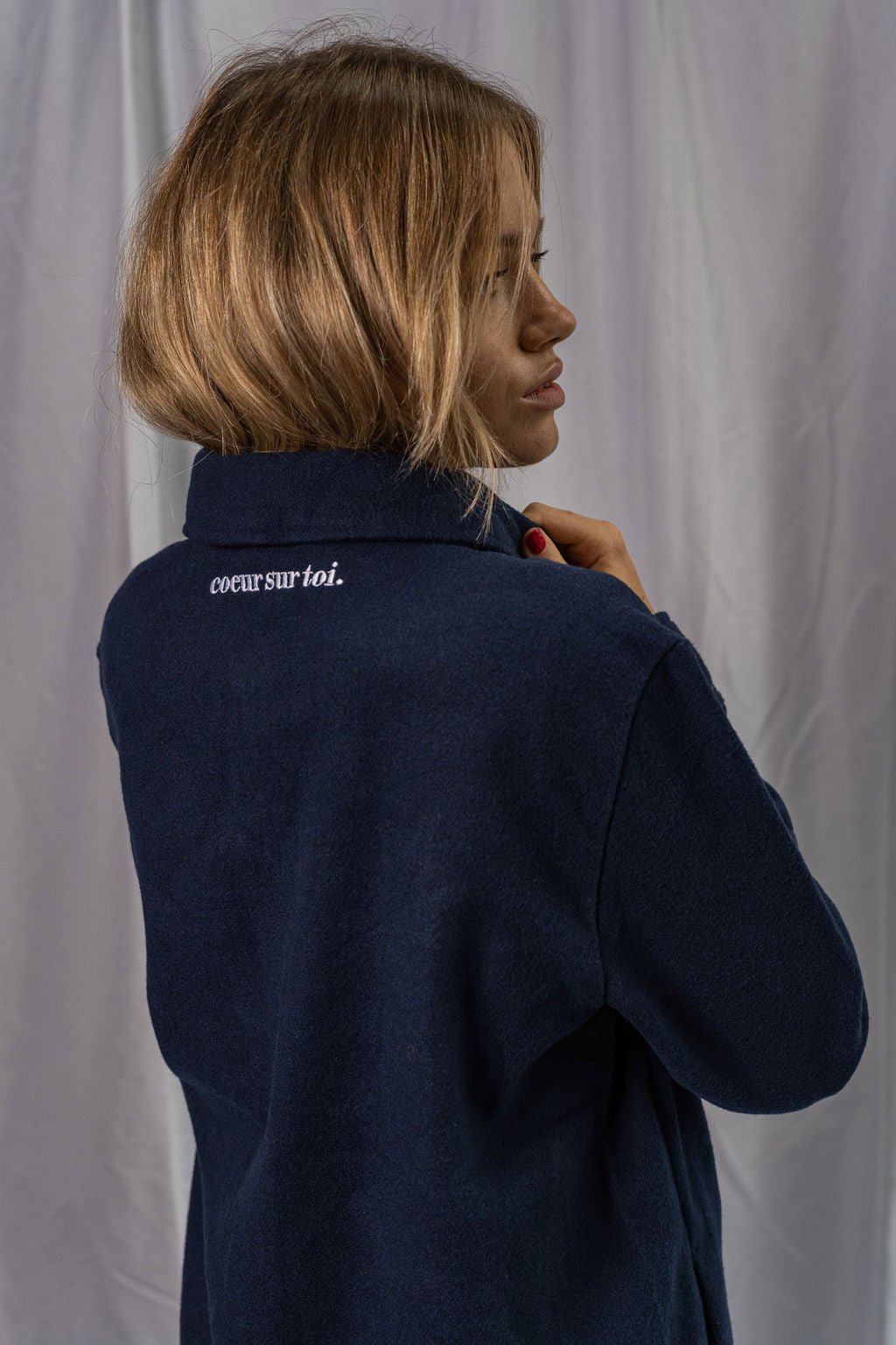 Coeur sur toi. embroidered unisex twill overshirt - Les Petits Basics