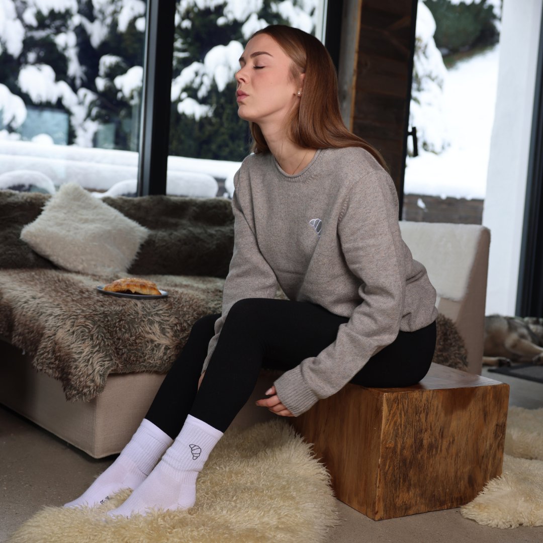 Merino wool unisex embroidered jumper | Croissant. - Les Petits Basics