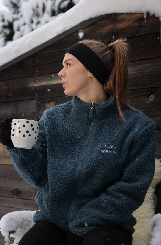 Café & croissant. unisex sherpa zip thru - Les Petits Basics