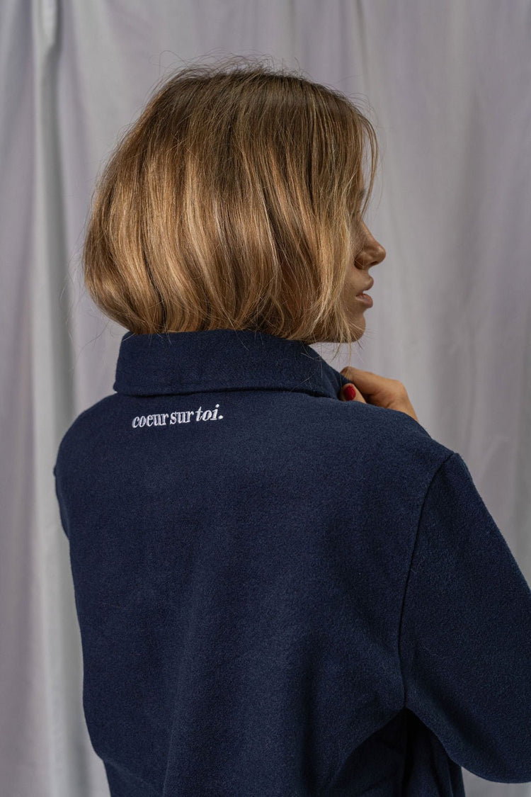 Coeur sur toi. embroidered unisex twill overshirt - Les Petits Basics