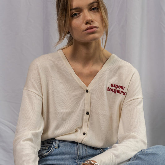 Lyocell unisex embroidered cardigan | Amour Toujours. - Les Petits Basics