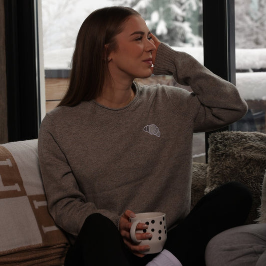 Merino wool unisex embroidered jumper | Croissant. - Les Petits Basics