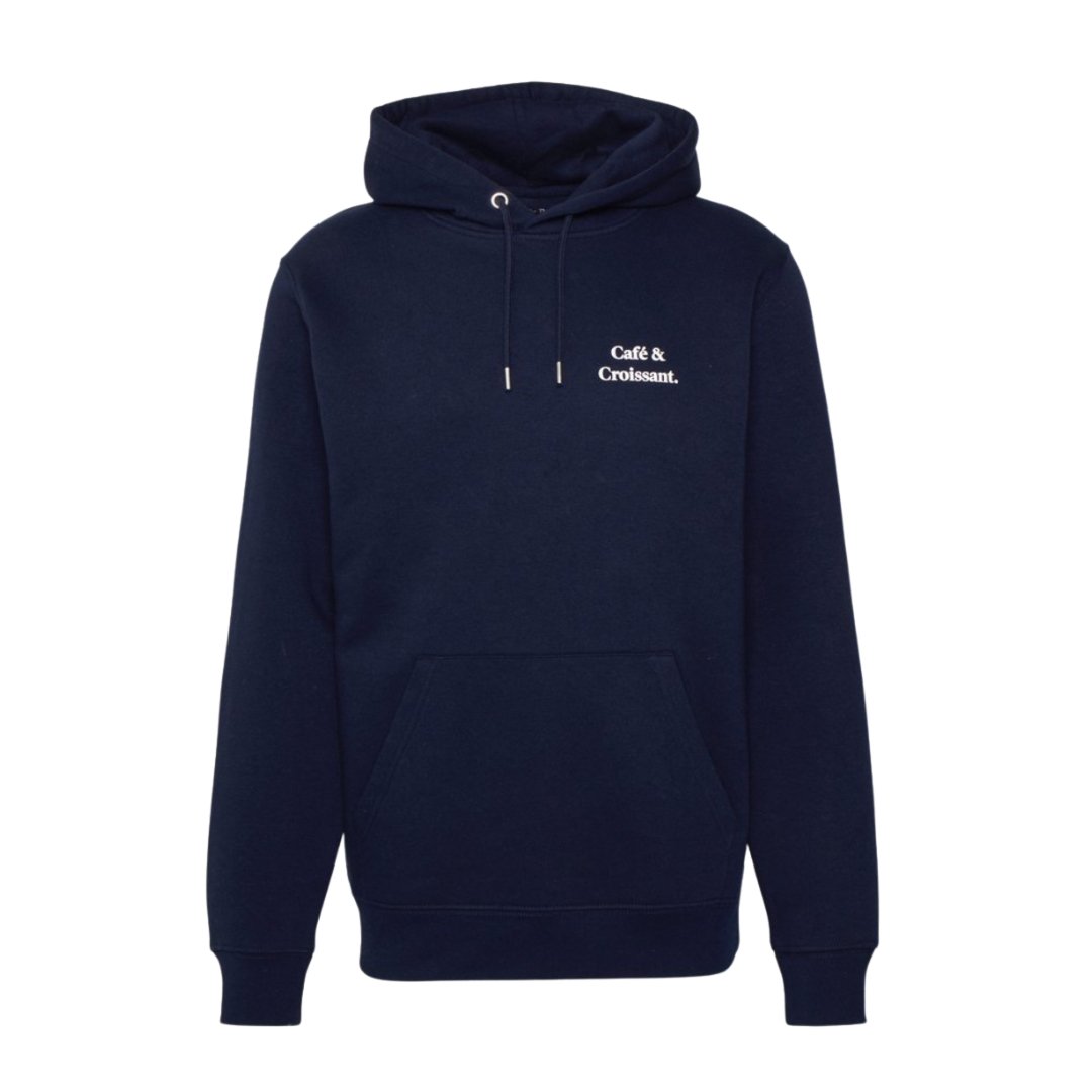 Café & croissant. unisex embroidered navy hoodie - Les Petits Basics